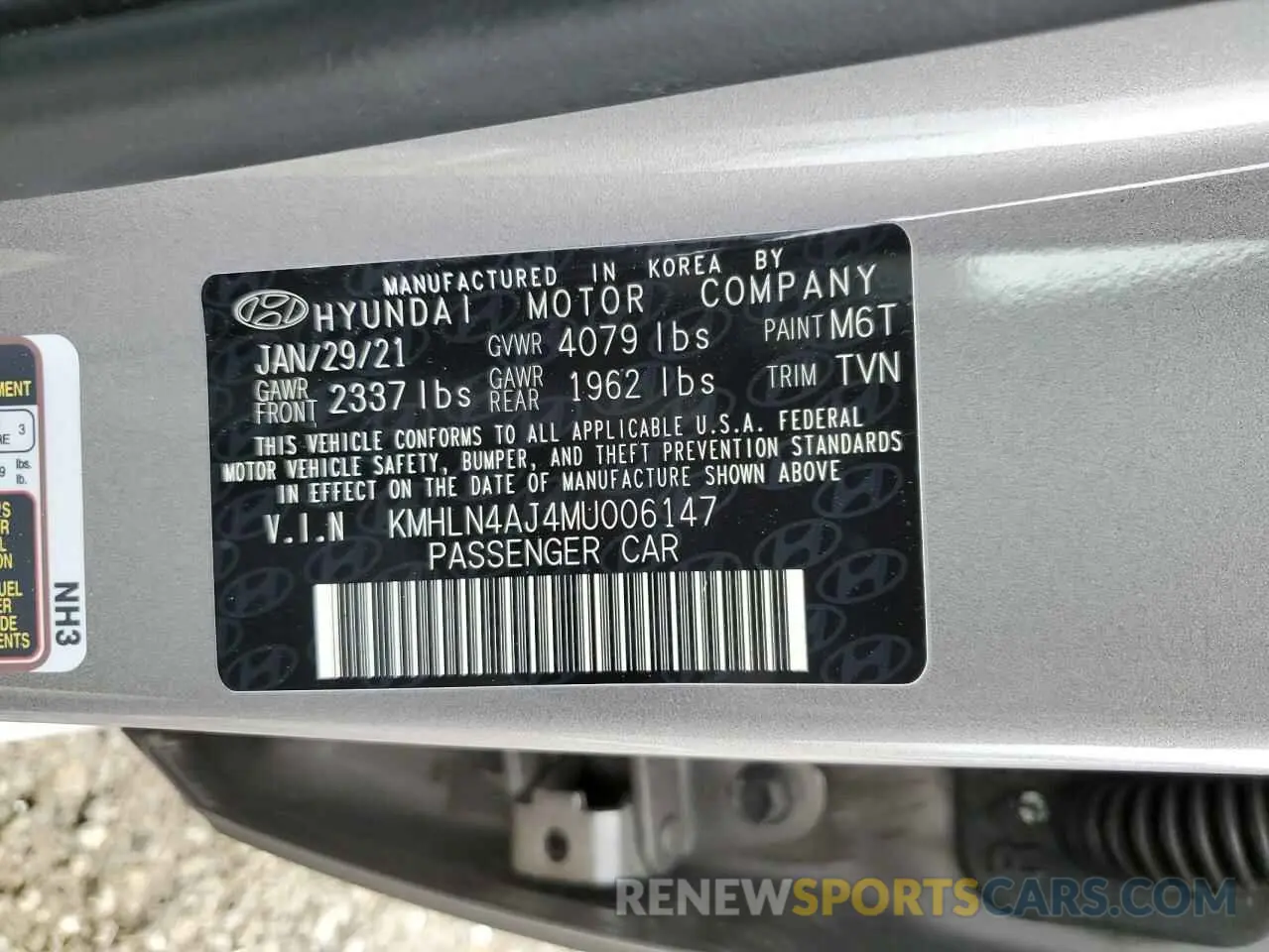 13 Photograph of a damaged car KMHLN4AJ4MU006147 HYUNDAI ELANTRA 2021