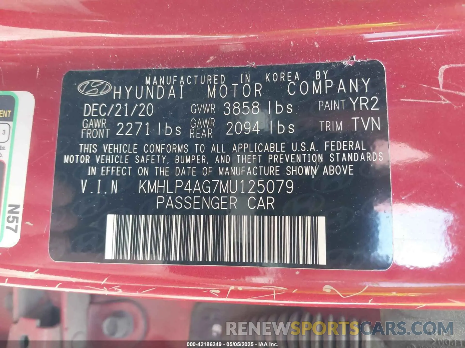 9 Фотография поврежденного автомобиля KMHLP4AG7MU125079 HYUNDAI ELANTRA 2021