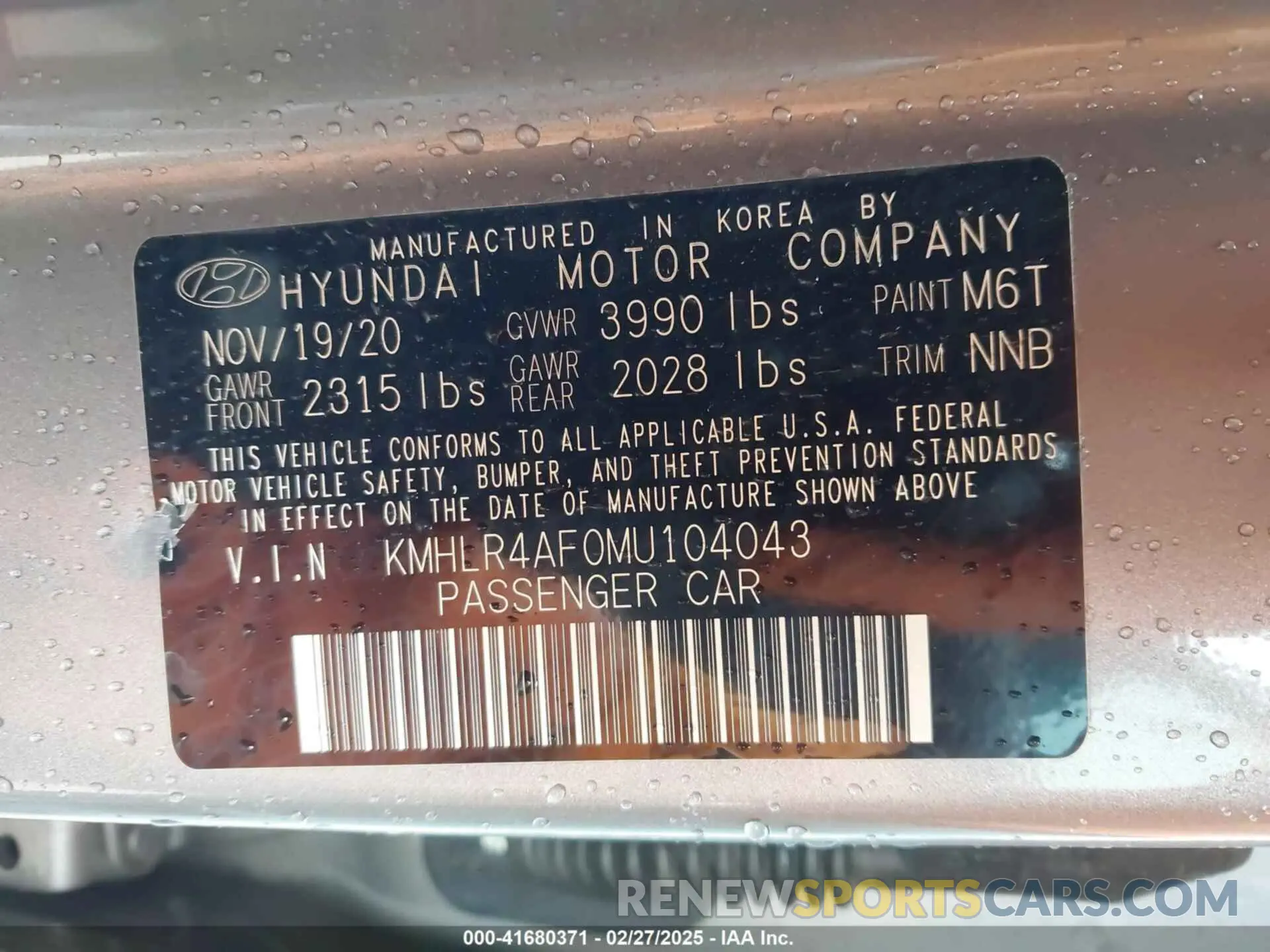 9 Фотография поврежденного автомобиля KMHLR4AF0MU104043 HYUNDAI ELANTRA 2021