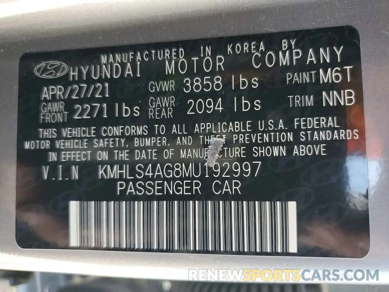 12 Photograph of a damaged car KMHLS4AG8MU192997 HYUNDAI ELANTRA 2021