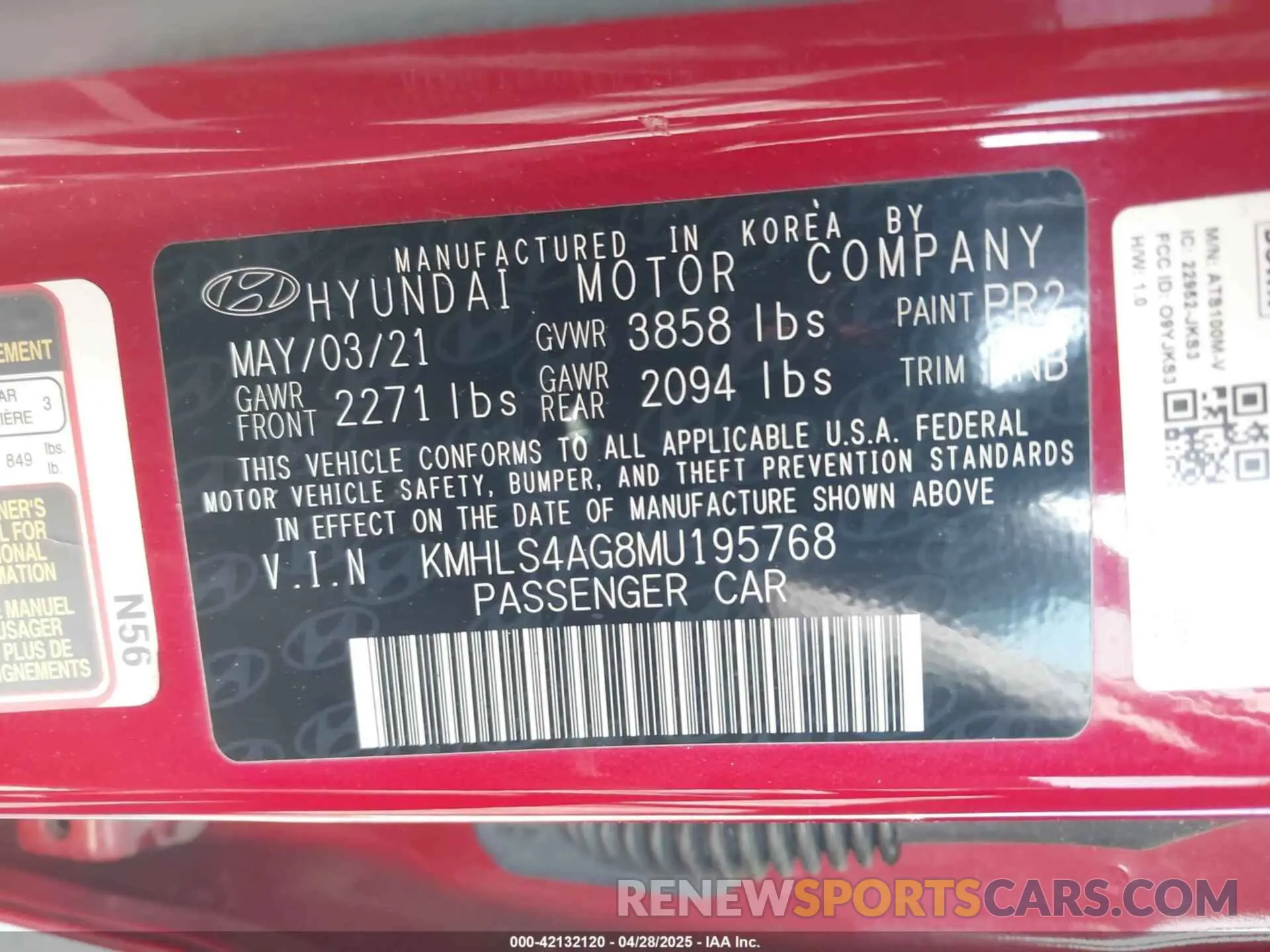 9 Фотография поврежденного автомобиля KMHLS4AG8MU195768 HYUNDAI ELANTRA 2021