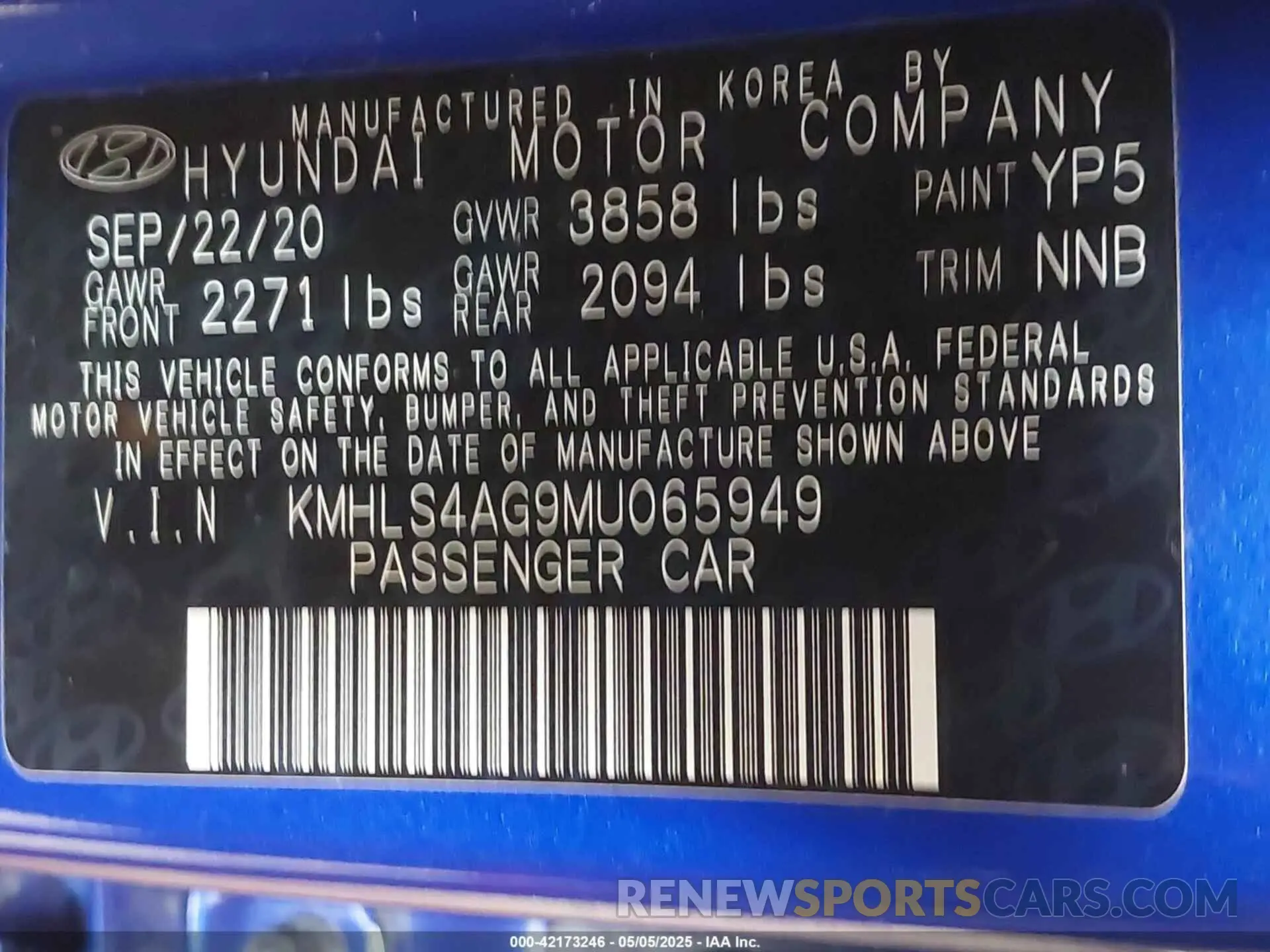 9 Photograph of a damaged car KMHLS4AG9MU065949 HYUNDAI ELANTRA 2021
