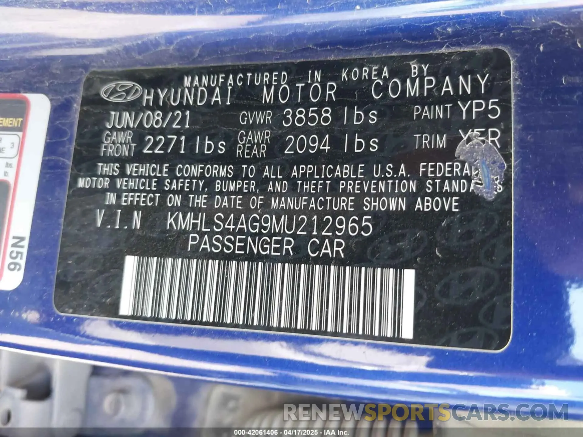 9 Photograph of a damaged car KMHLS4AG9MU212965 HYUNDAI ELANTRA 2021