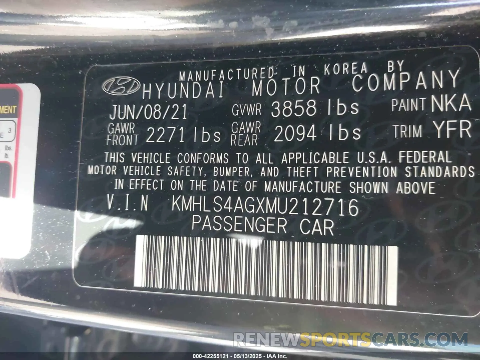 9 Фотография поврежденного автомобиля KMHLS4AGXMU212716 HYUNDAI ELANTRA 2021