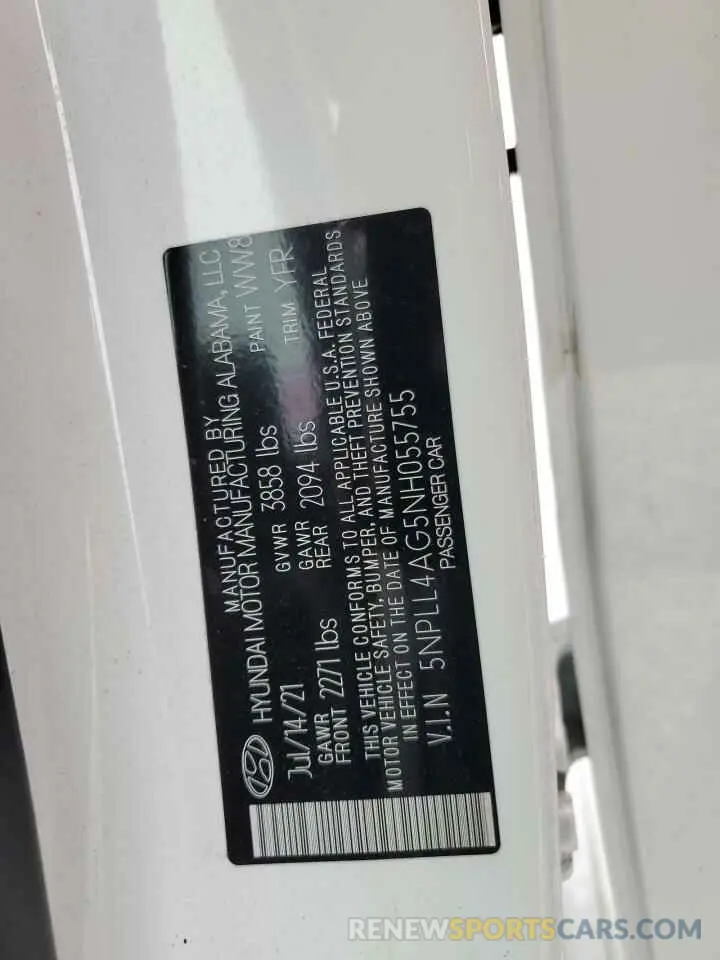 12 Photograph of a damaged car 5NPLL4AG5NH055755 HYUNDAI ELANTRA 2022