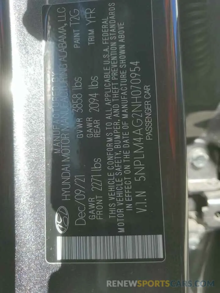 12 Фотография поврежденного автомобиля 5NPLM4AG2NH070954 HYUNDAI ELANTRA 2022