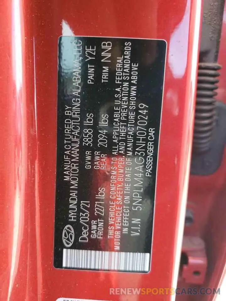 13 Фотография поврежденного автомобиля 5NPLM4AG3NH070249 HYUNDAI ELANTRA 2022