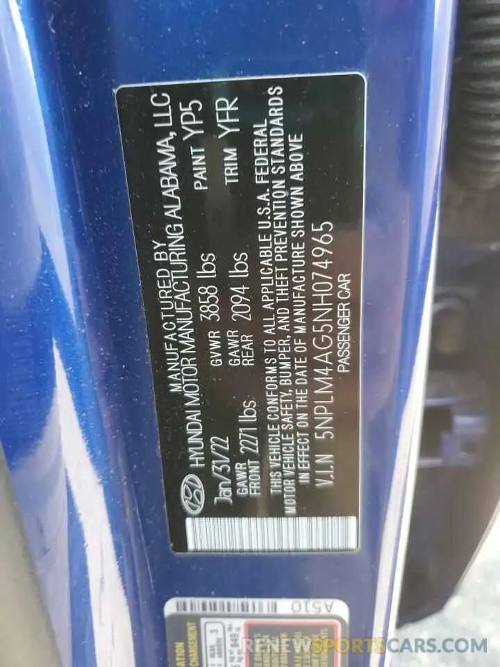 13 Photograph of a damaged car 5NPLM4AG5NH074965 HYUNDAI ELANTRA 2022