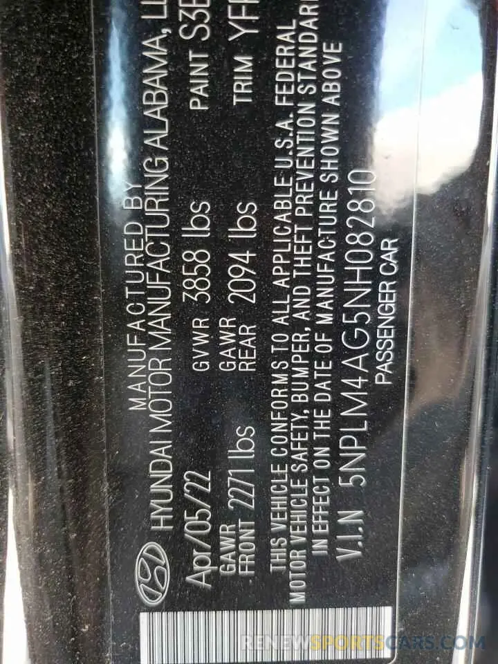 12 Фотография поврежденного автомобиля 5NPLM4AG5NH082810 HYUNDAI ELANTRA 2022