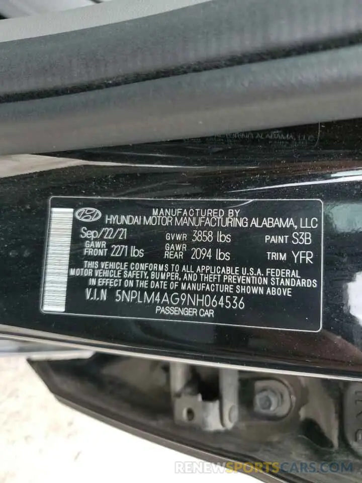 12 Photograph of a damaged car 5NPLM4AG9NH064536 HYUNDAI ELANTRA 2022