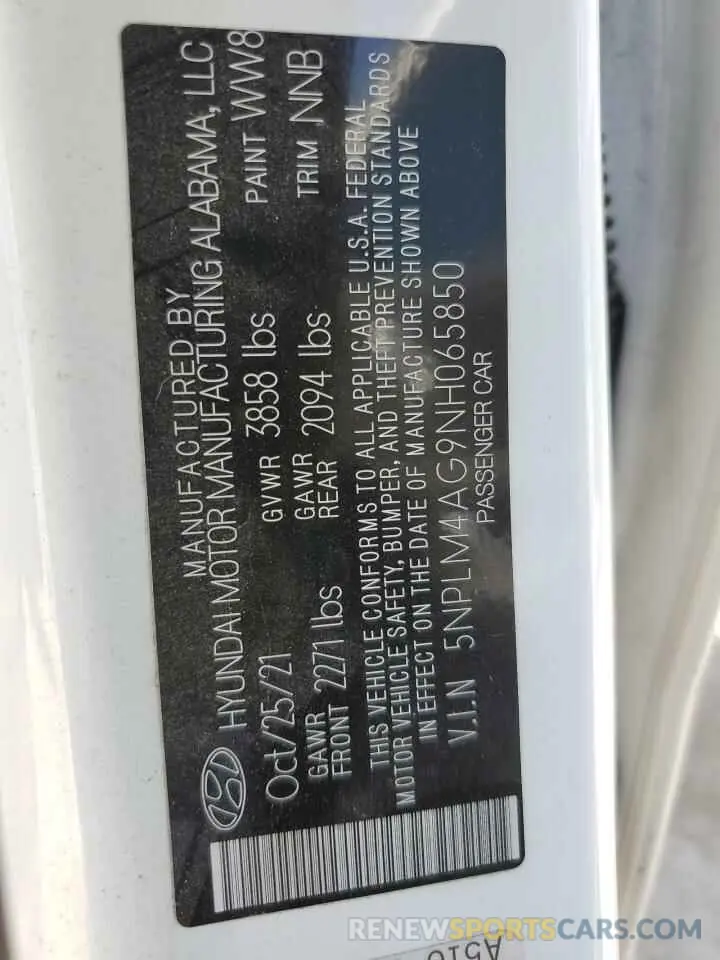 14 Photograph of a damaged car 5NPLM4AG9NH065850 HYUNDAI ELANTRA 2022