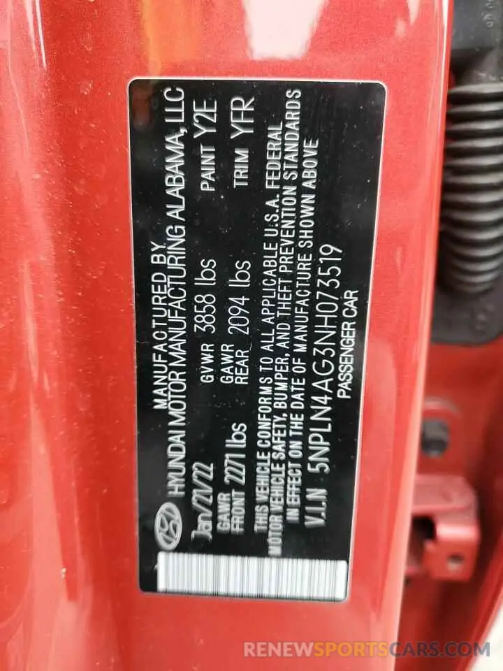 12 Фотография поврежденного автомобиля 5NPLN4AG3NH073519 HYUNDAI ELANTRA 2022