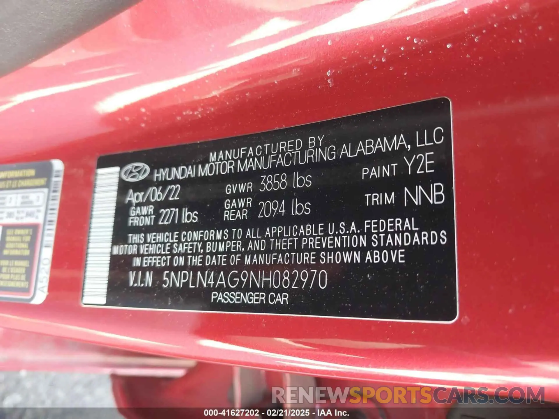 9 Фотография поврежденного автомобиля 5NPLN4AG9NH082970 HYUNDAI ELANTRA 2022
