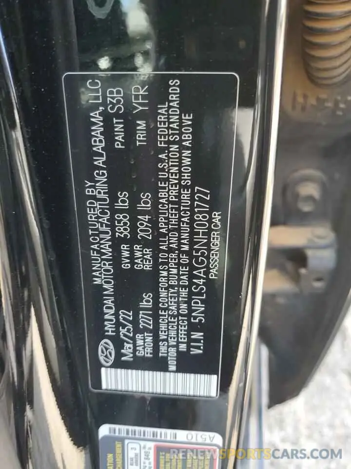 12 Photograph of a damaged car 5NPLS4AG5NH081727 HYUNDAI ELANTRA 2022