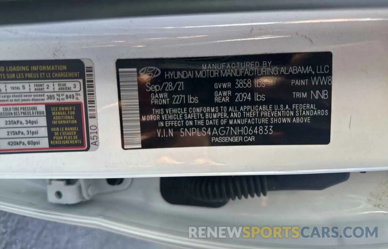 10 Фотография поврежденного автомобиля 5NPLS4AG7NH064833 HYUNDAI ELANTRA 2022
