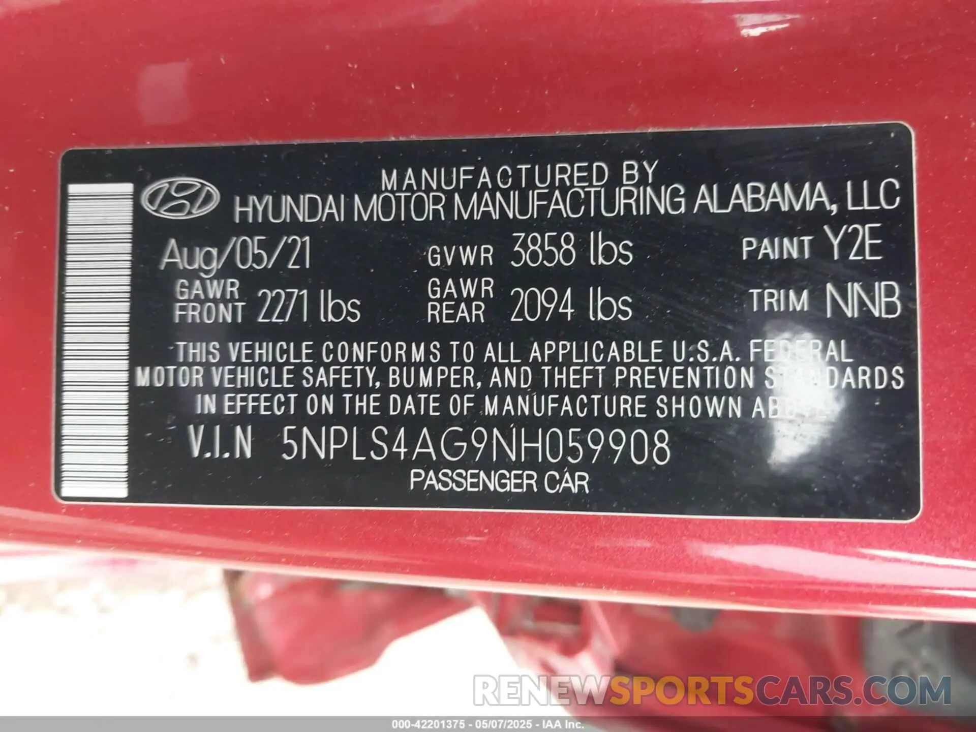 9 Фотография поврежденного автомобиля 5NPLS4AG9NH059908 HYUNDAI ELANTRA 2022