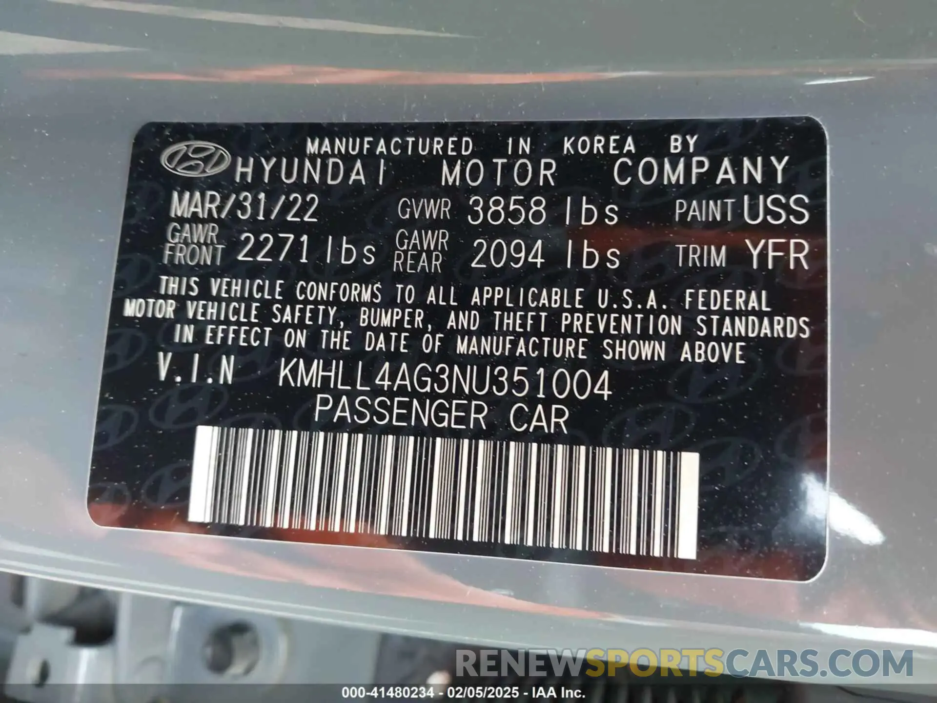 9 Фотография поврежденного автомобиля KMHLL4AG3NU351004 HYUNDAI ELANTRA 2022