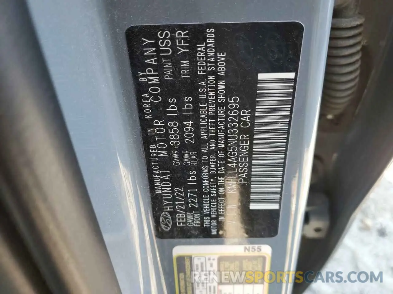 12 Фотография поврежденного автомобиля KMHLL4AG5NU332695 HYUNDAI ELANTRA 2022
