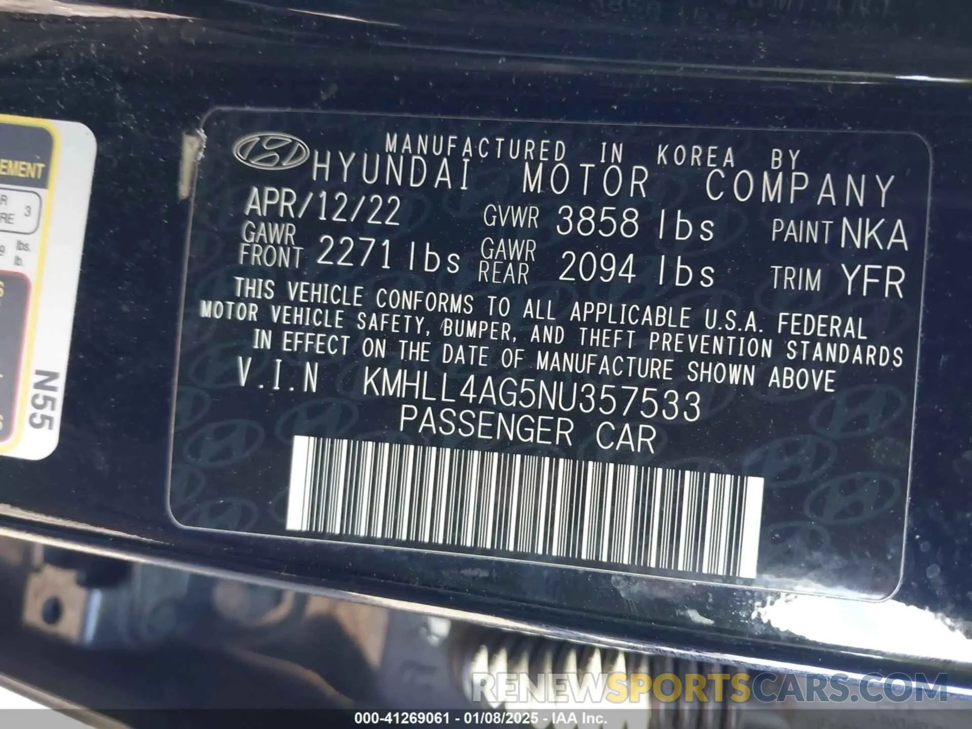 9 Photograph of a damaged car KMHLL4AG5NU357533 HYUNDAI ELANTRA 2022