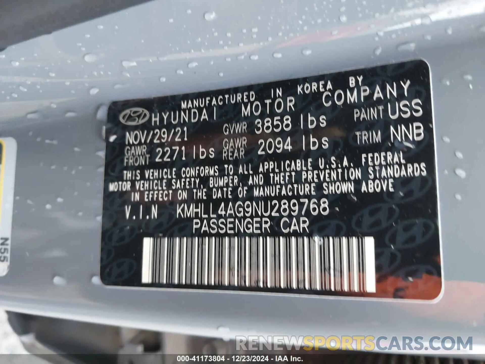 9 Фотография поврежденного автомобиля KMHLL4AG9NU289768 HYUNDAI ELANTRA 2022