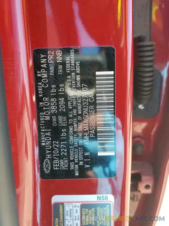 13 Photograph of a damaged car KMHLM4AG0NU327207 HYUNDAI ELANTRA 2022