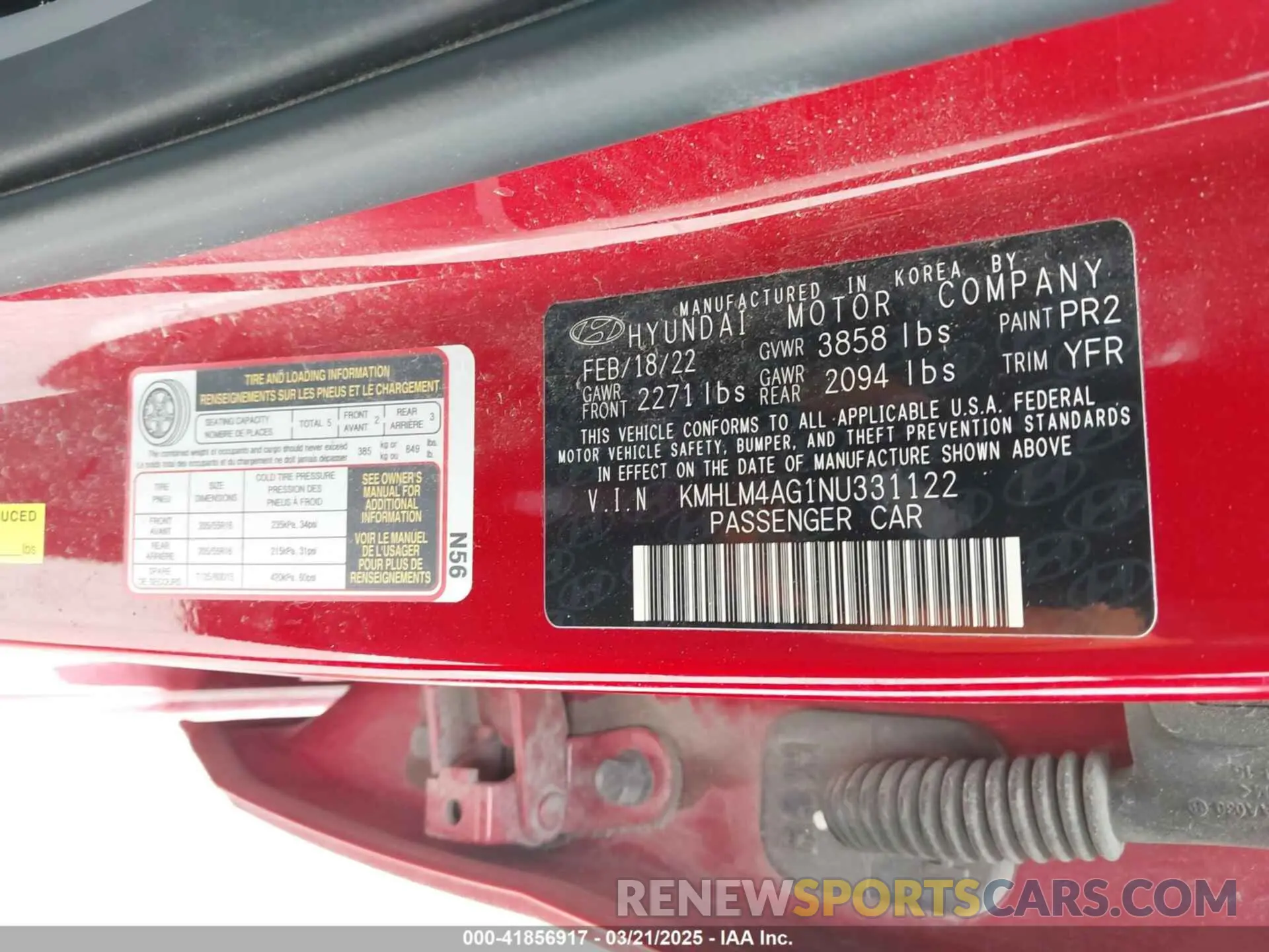 9 Фотография поврежденного автомобиля KMHLM4AG1NU331122 HYUNDAI ELANTRA 2022