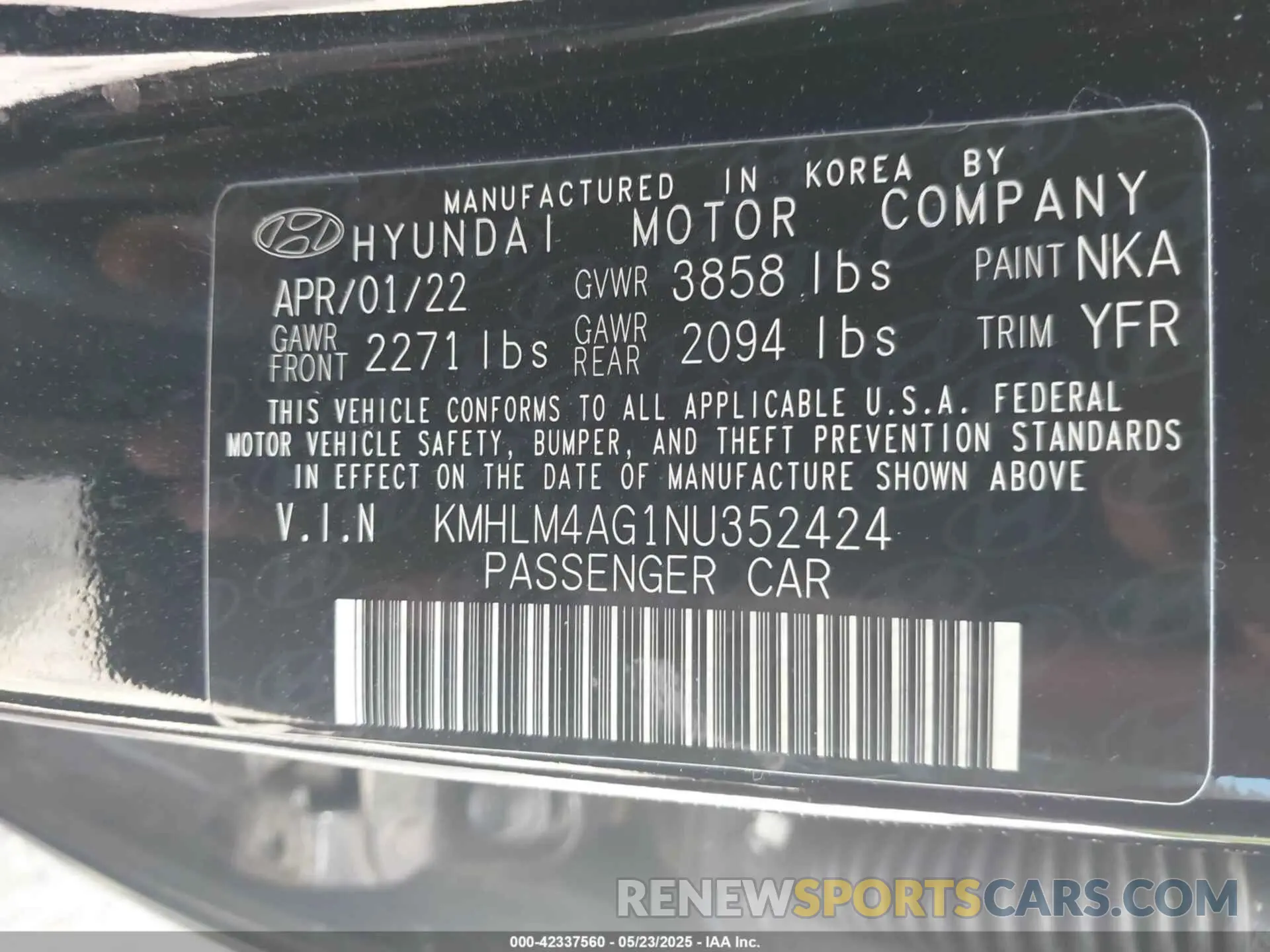 9 Photograph of a damaged car KMHLM4AG1NU352424 HYUNDAI ELANTRA 2022
