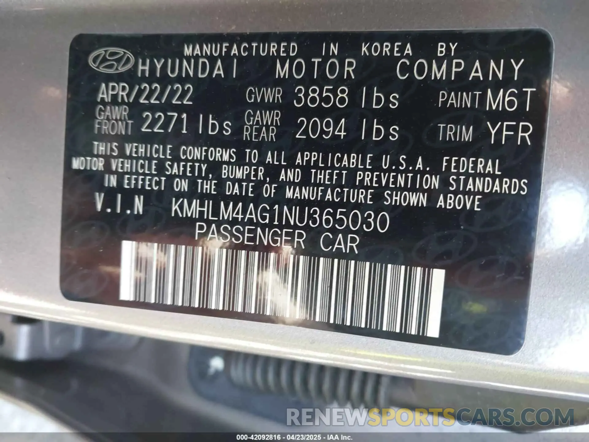 9 Фотография поврежденного автомобиля KMHLM4AG1NU365030 HYUNDAI ELANTRA 2022