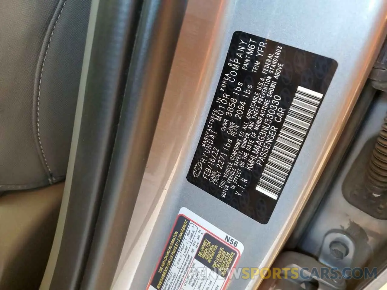 14 Photograph of a damaged car KMHLM4AG3NU330330 HYUNDAI ELANTRA 2022