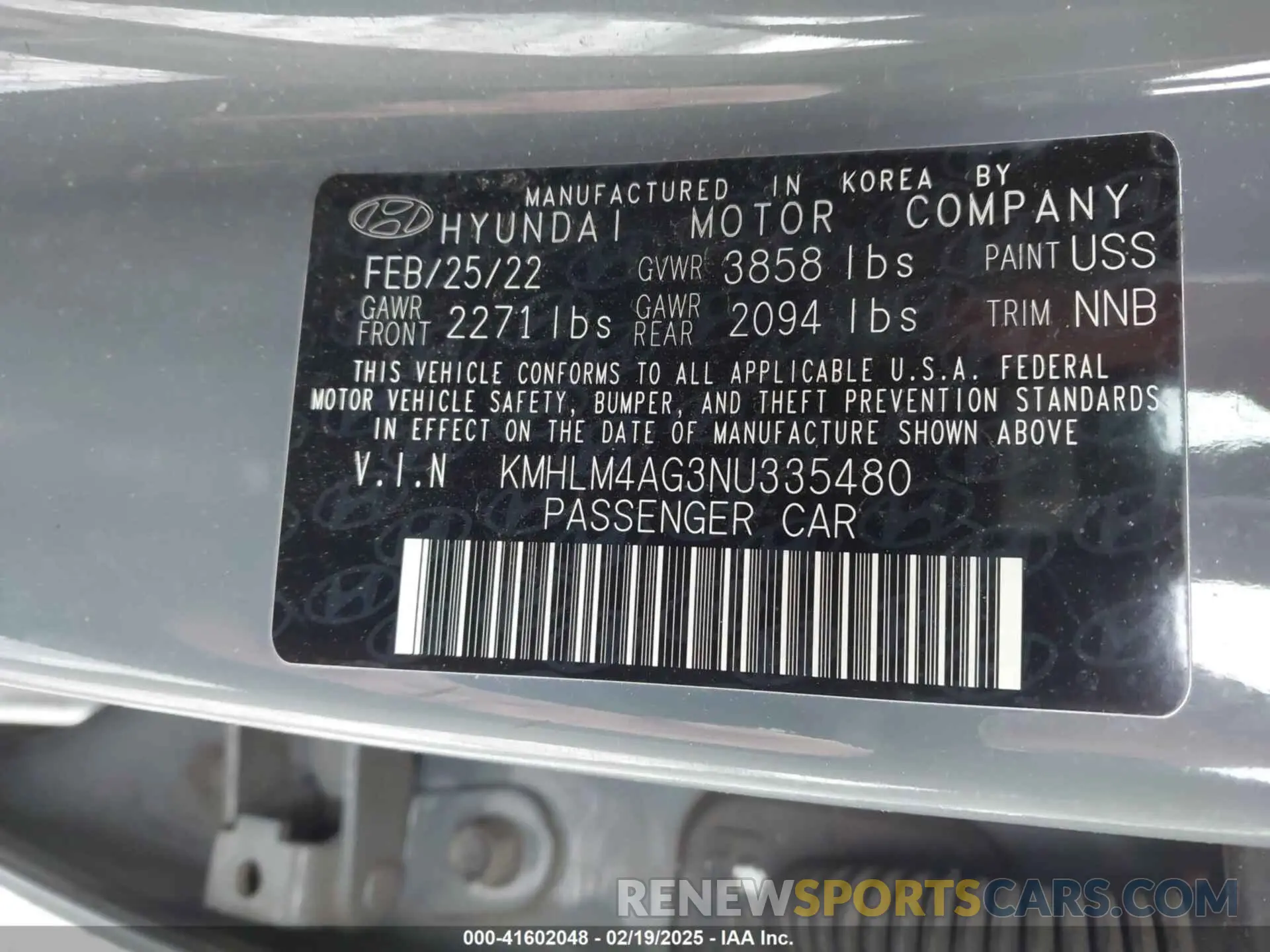 9 Фотография поврежденного автомобиля KMHLM4AG3NU335480 HYUNDAI ELANTRA 2022