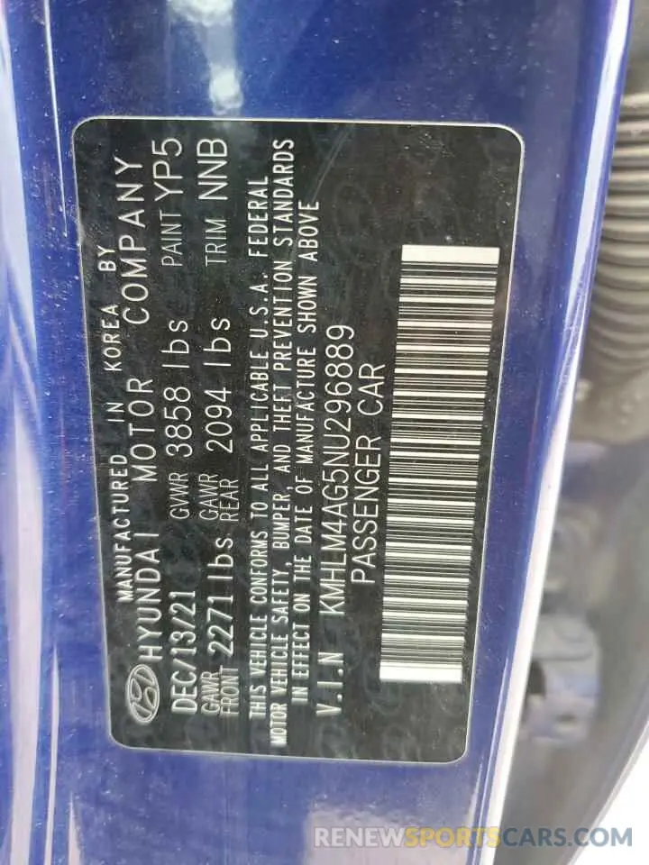 12 Фотография поврежденного автомобиля KMHLM4AG5NU296889 HYUNDAI ELANTRA 2022