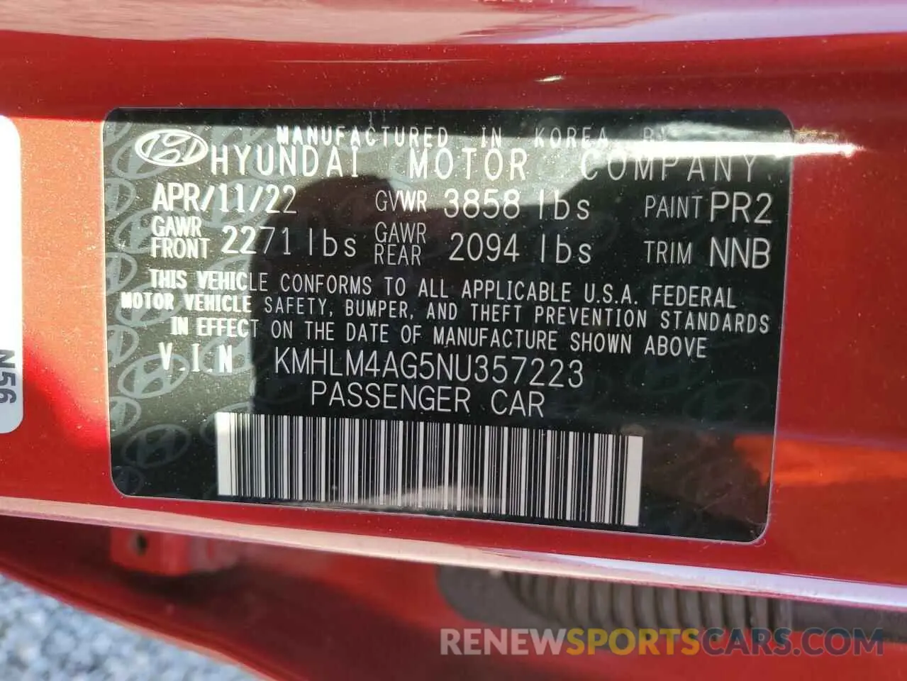 13 Photograph of a damaged car KMHLM4AG5NU357223 HYUNDAI ELANTRA 2022