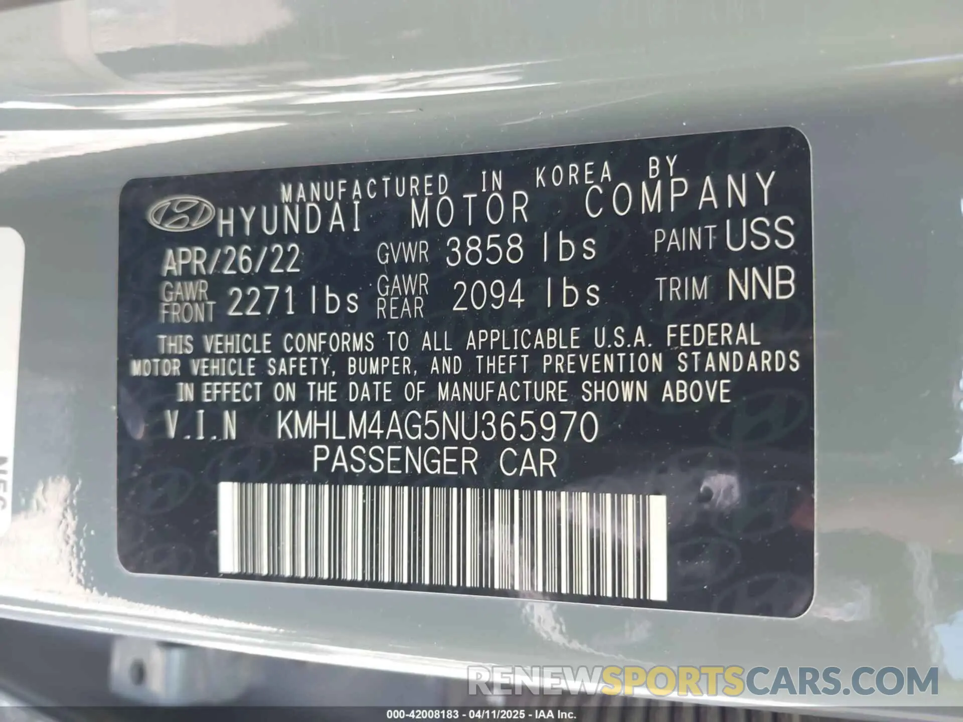 9 Фотография поврежденного автомобиля KMHLM4AG5NU365970 HYUNDAI ELANTRA 2022