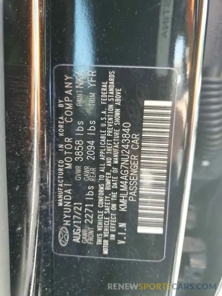 13 Фотография поврежденного автомобиля KMHLM4AG7NU243840 HYUNDAI ELANTRA 2022