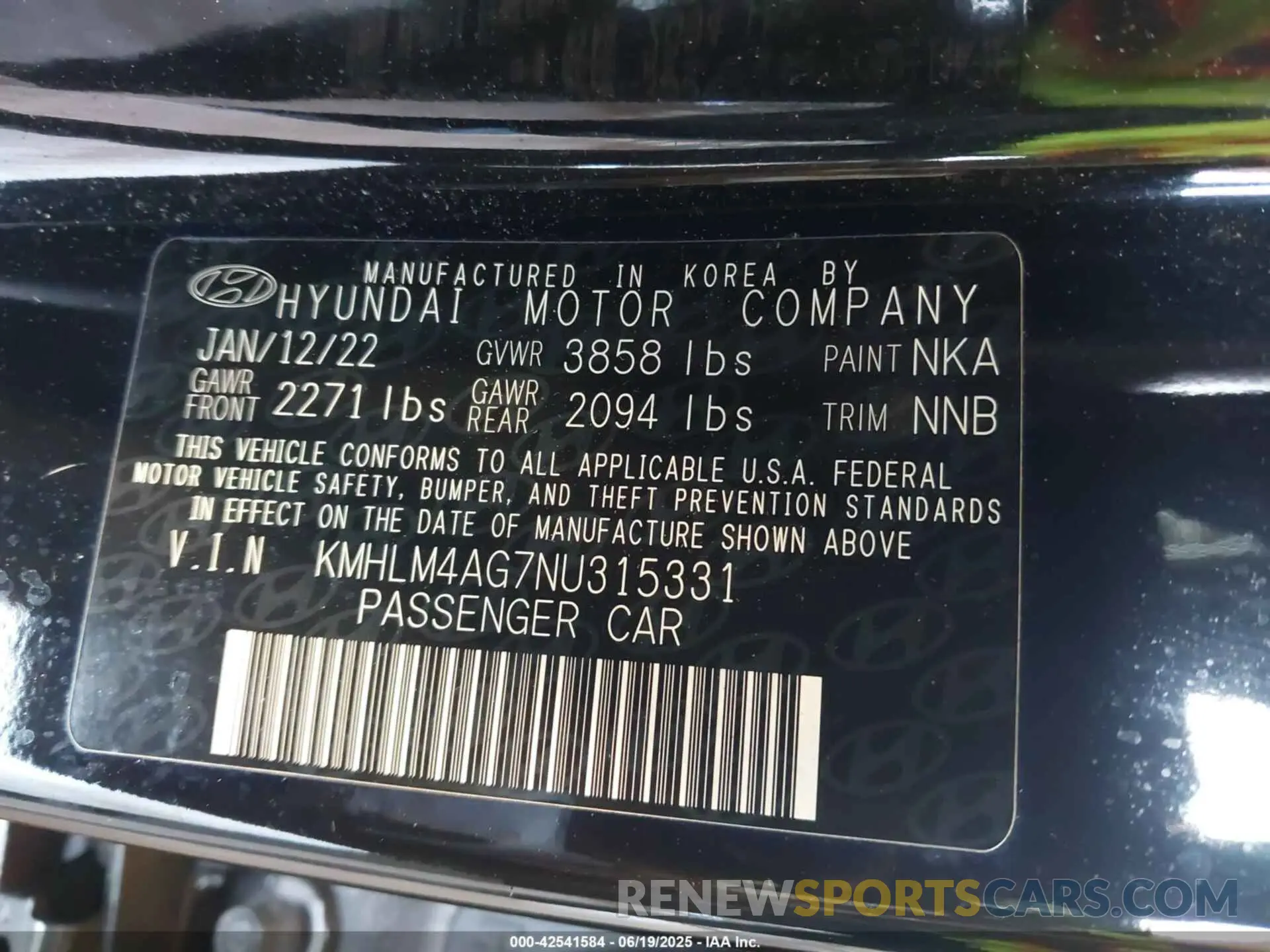 9 Фотография поврежденного автомобиля KMHLM4AG7NU315331 HYUNDAI ELANTRA 2022