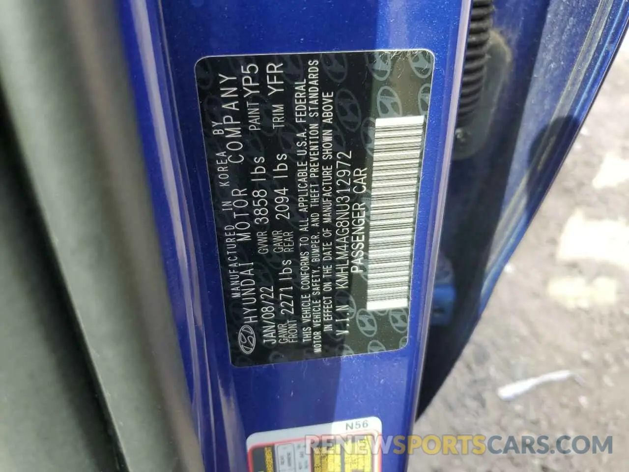 12 Photograph of a damaged car KMHLM4AG8NU312972 HYUNDAI ELANTRA 2022