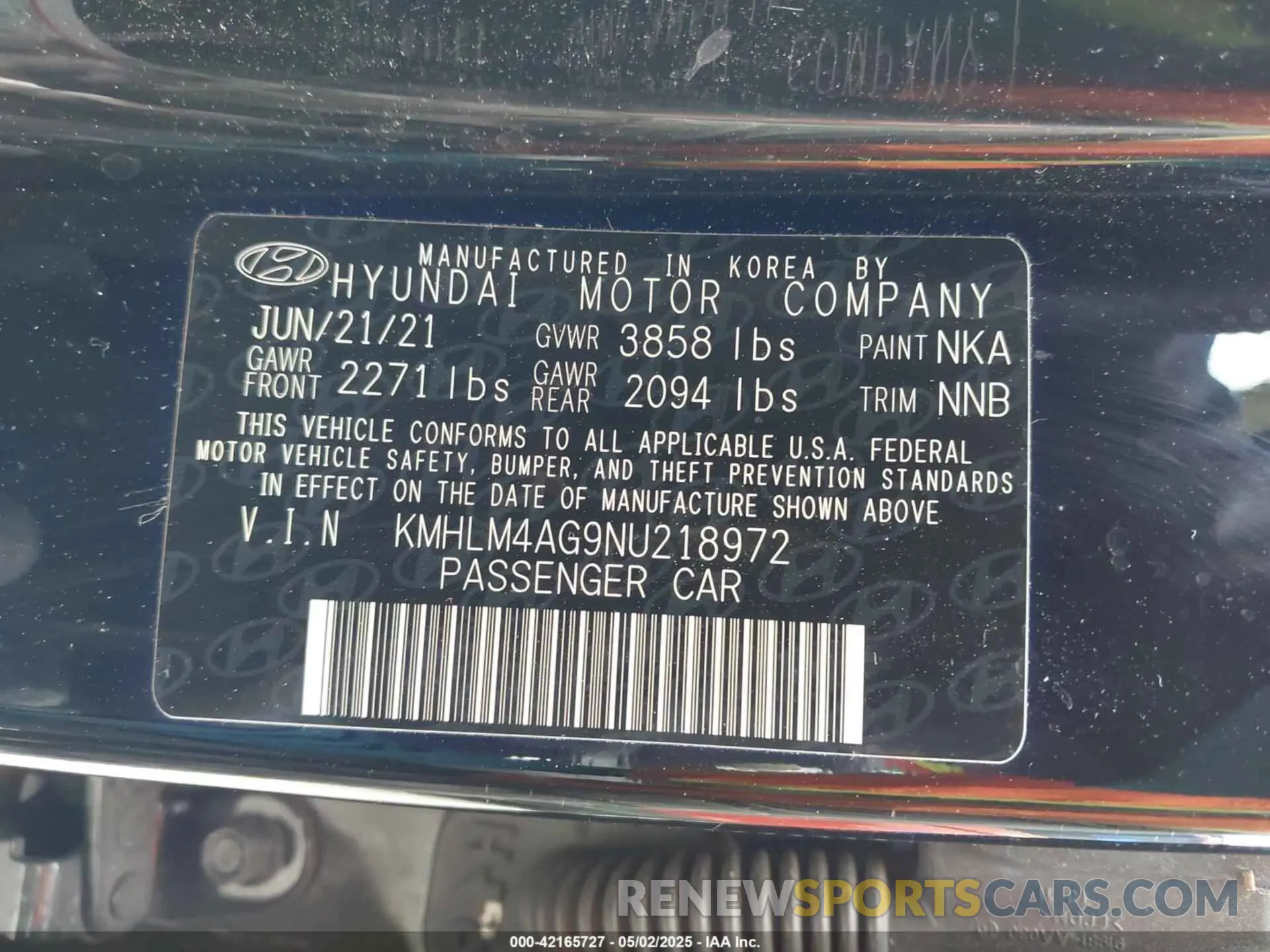 9 Фотография поврежденного автомобиля KMHLM4AG9NU218972 HYUNDAI ELANTRA 2022
