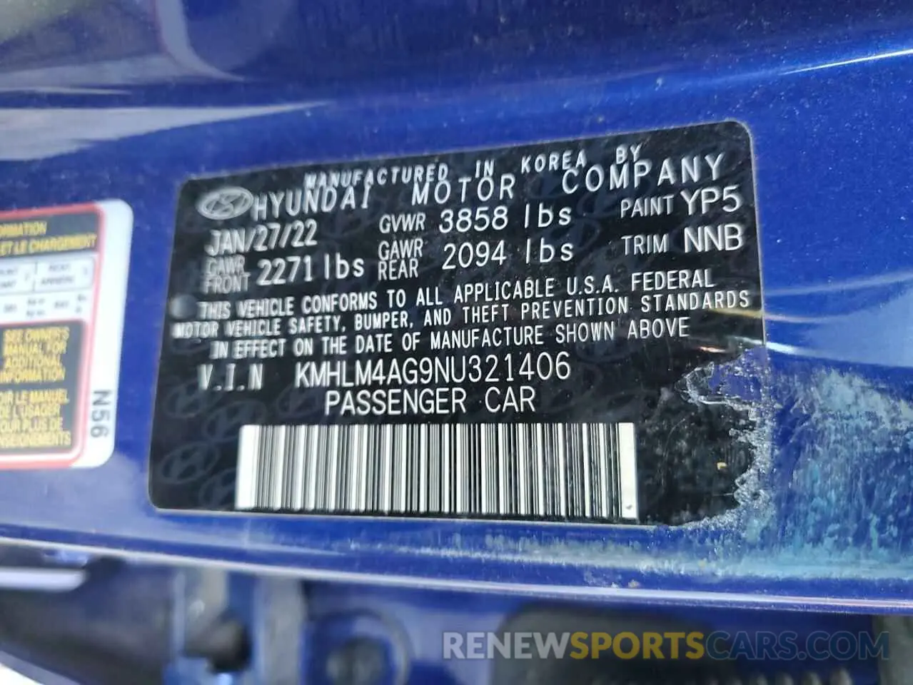 12 Photograph of a damaged car KMHLM4AG9NU321406 HYUNDAI ELANTRA 2022