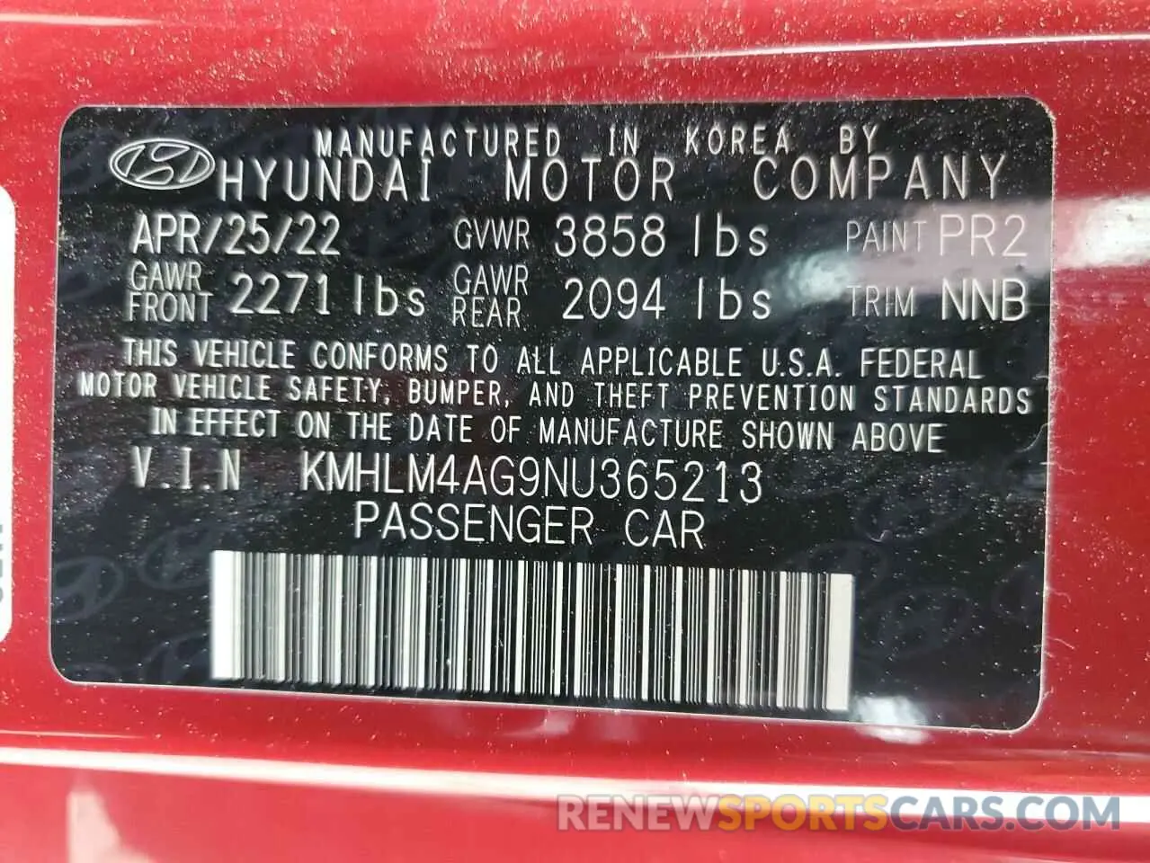 15 Фотография поврежденного автомобиля KMHLM4AG9NU365213 HYUNDAI ELANTRA 2022