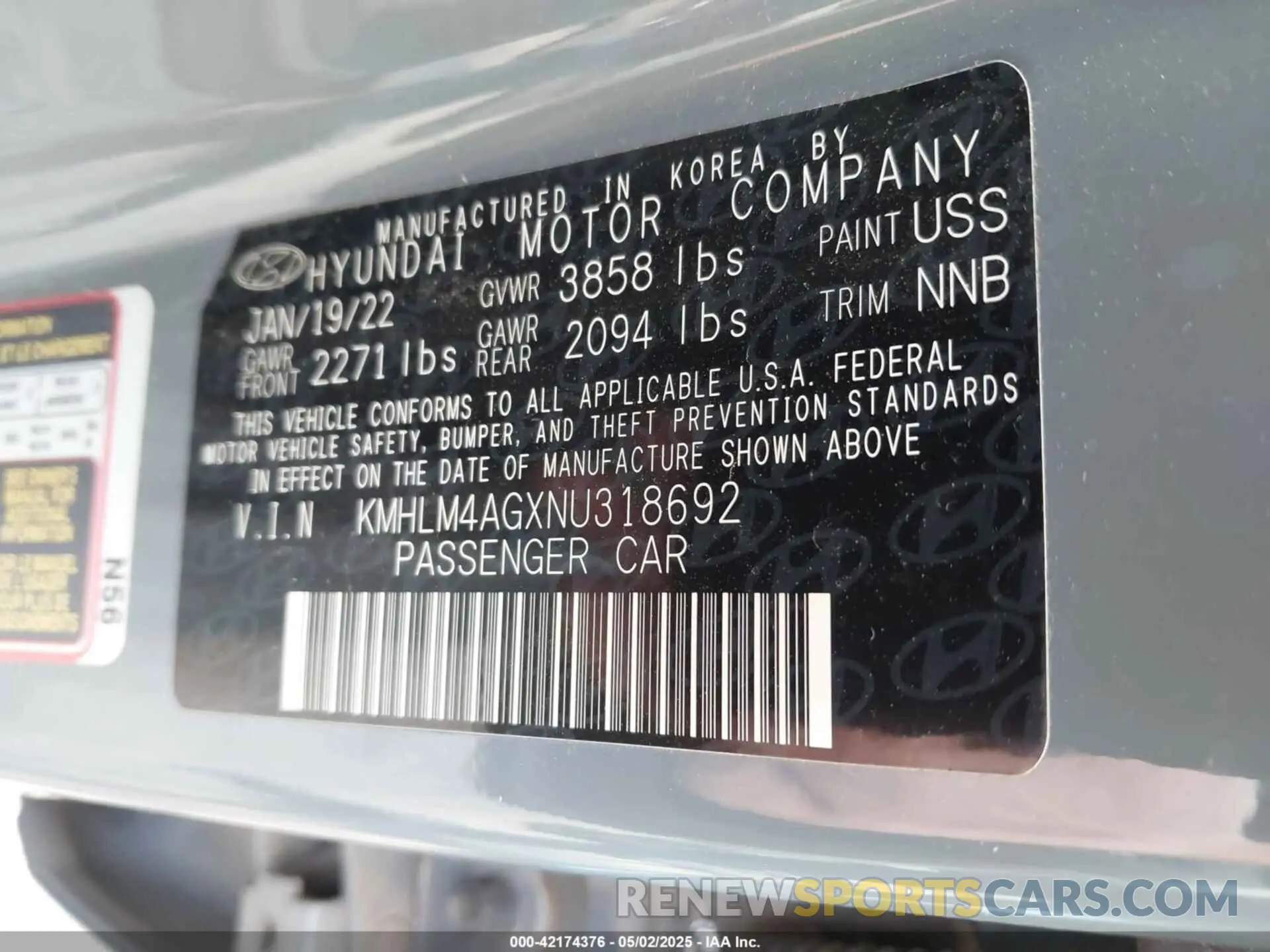 9 Photograph of a damaged car KMHLM4AGXNU318692 HYUNDAI ELANTRA 2022