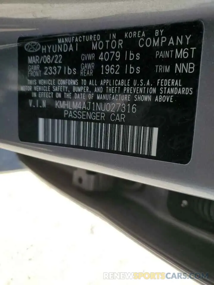 13 Photograph of a damaged car KMHLM4AJ1NU027316 HYUNDAI ELANTRA 2022
