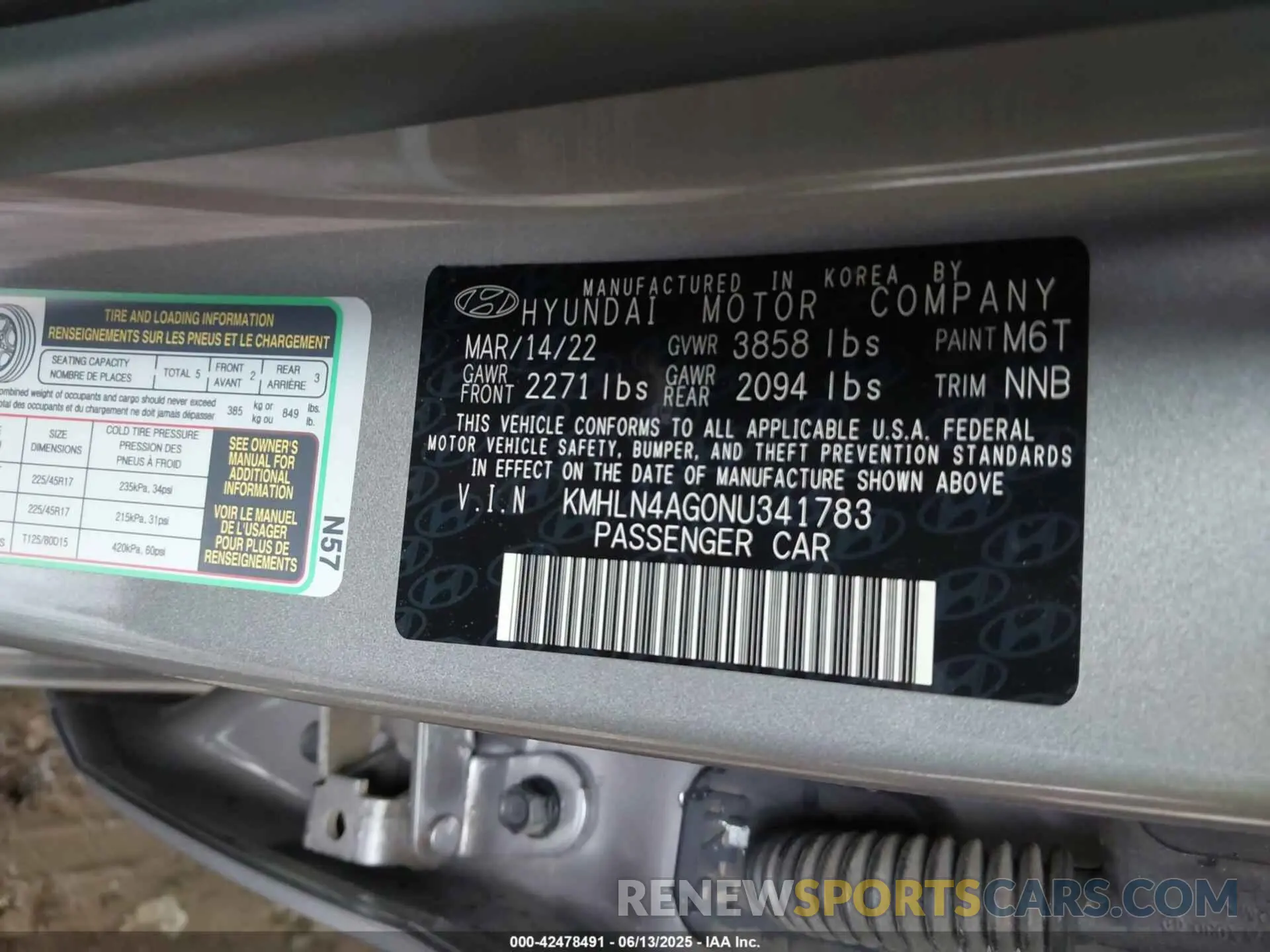 9 Фотография поврежденного автомобиля KMHLN4AG0NU341783 HYUNDAI ELANTRA 2022