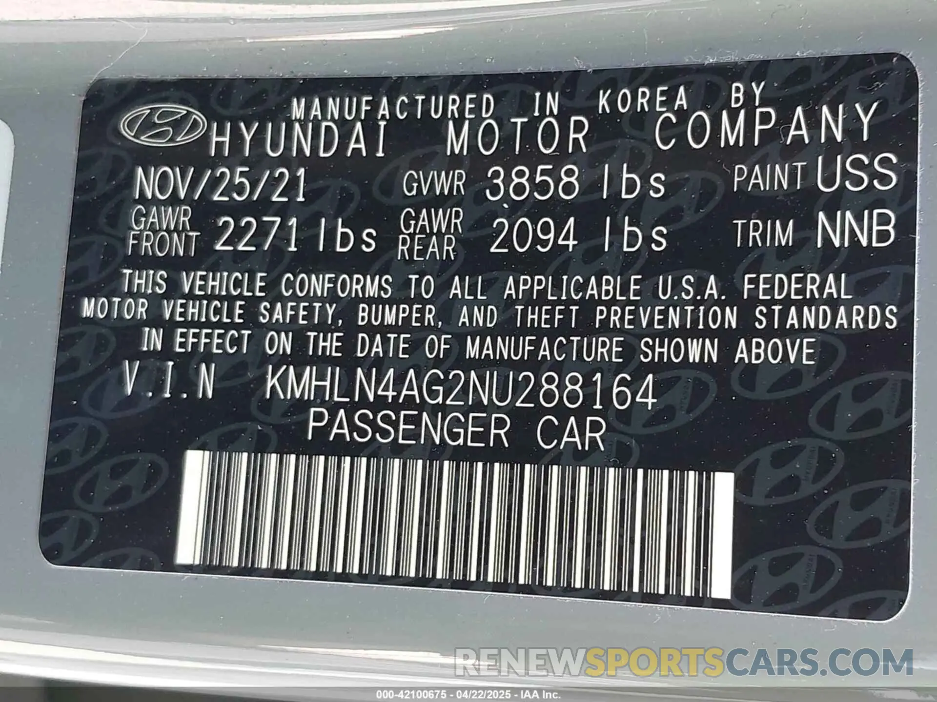 9 Фотография поврежденного автомобиля KMHLN4AG2NU288164 HYUNDAI ELANTRA 2022