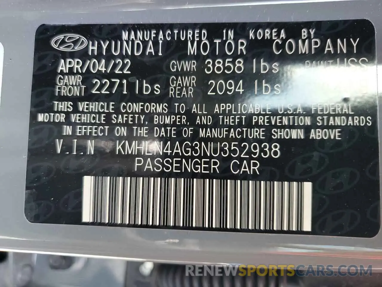 13 Photograph of a damaged car KMHLN4AG3NU352938 HYUNDAI ELANTRA 2022