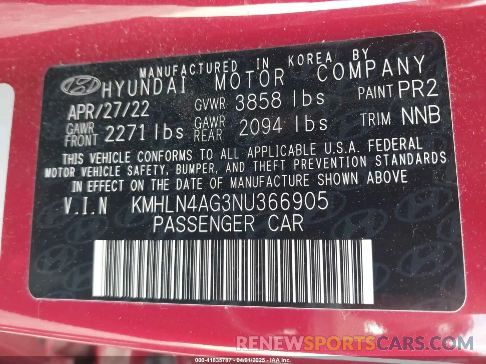 9 Фотография поврежденного автомобиля KMHLN4AG3NU366905 HYUNDAI ELANTRA 2022