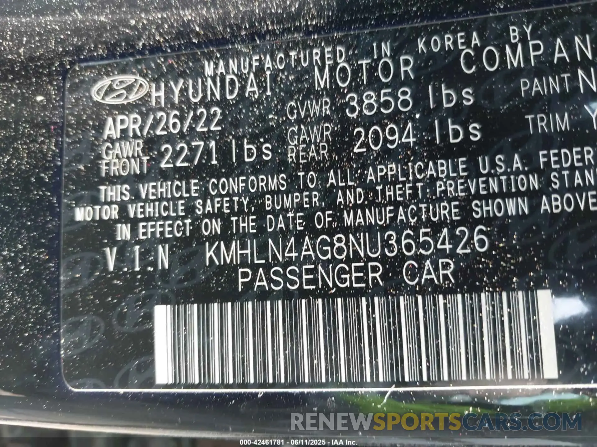 9 Фотография поврежденного автомобиля KMHLN4AG8NU365426 HYUNDAI ELANTRA 2022