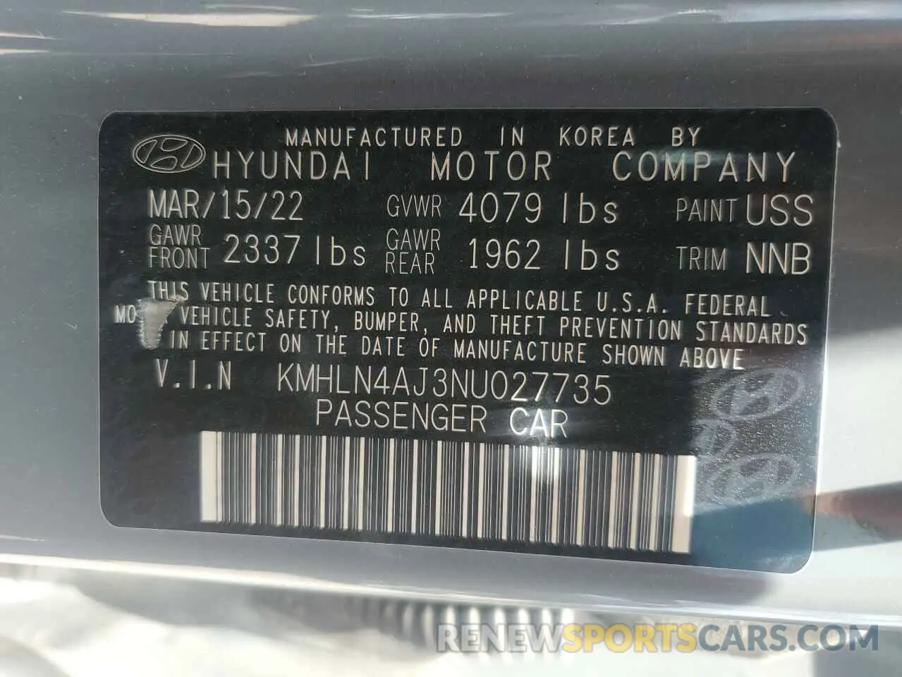 13 Фотография поврежденного автомобиля KMHLN4AJ3NU027735 HYUNDAI ELANTRA 2022