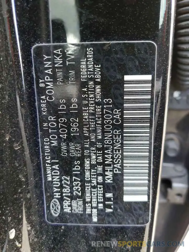 12 Photograph of a damaged car KMHLN4AJ8NU030713 HYUNDAI ELANTRA 2022