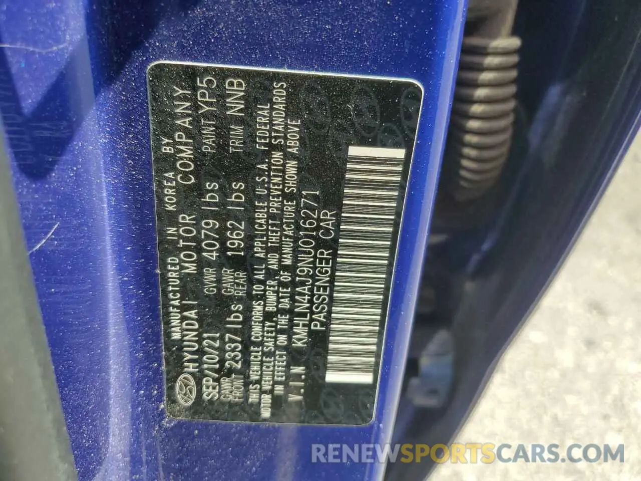 12 Photograph of a damaged car KMHLN4AJ9NU016271 HYUNDAI ELANTRA 2022