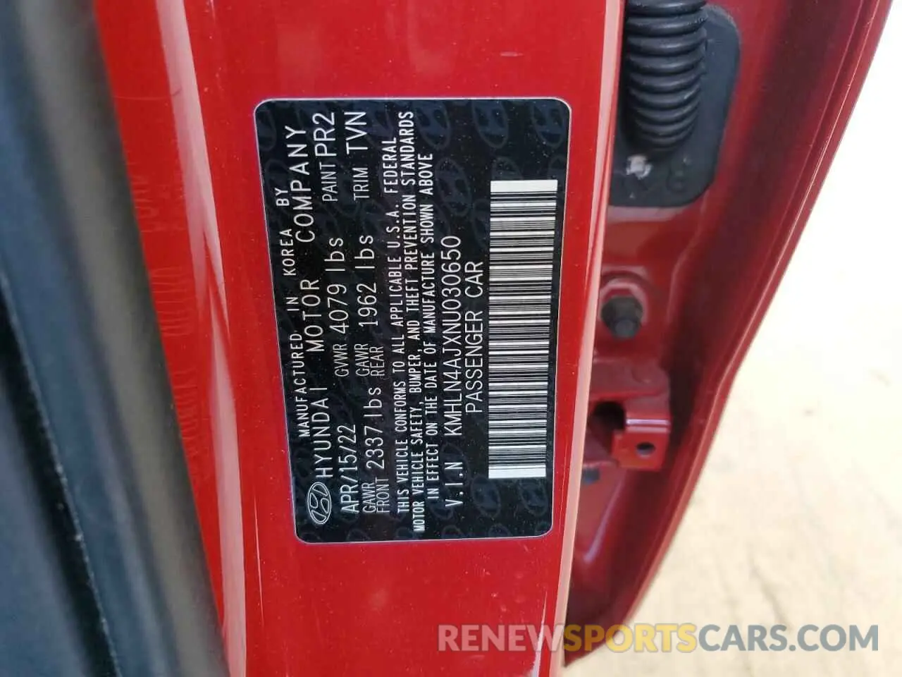 12 Фотография поврежденного автомобиля KMHLN4AJXNU030650 HYUNDAI ELANTRA 2022